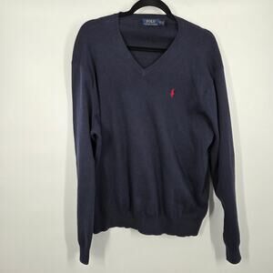 Polo Ralph Lauren V-Neck Sweater Blue Long Sleeve Pima Pullover Men XXL